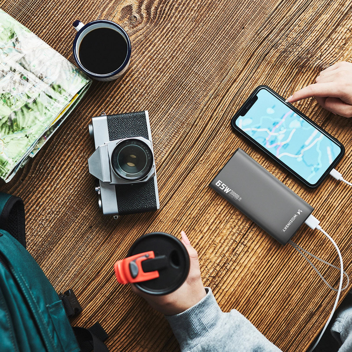 Powerbank Wozinsky K65+ 65W 30000mAh 2x USB-C, 1x USB-A 65W - grå