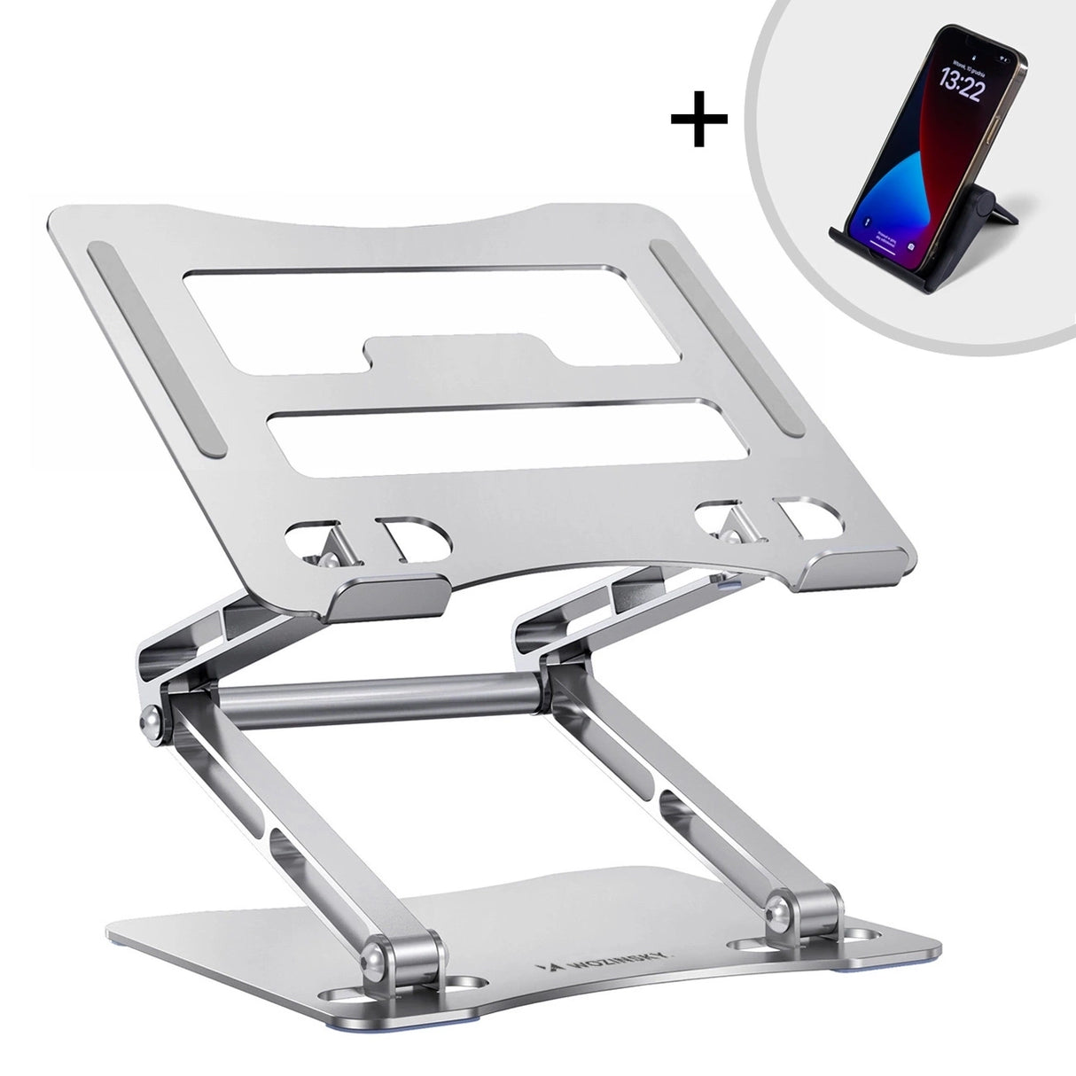 Wozinsky WRS-CPY75DSS Aluminium Laptop og Tablet Stand + Gratis Smartphone Stand - Silver