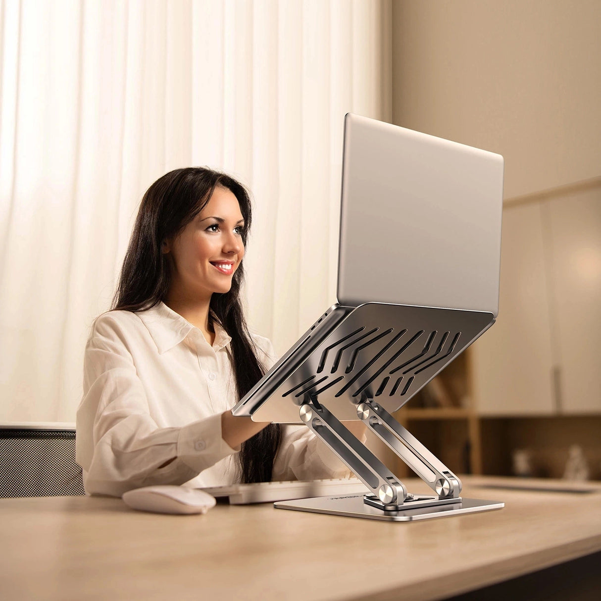 Laptop stativ Wozinsky WRS-CPY84SS aluminium + Gratis! smartphone stativ - sølv