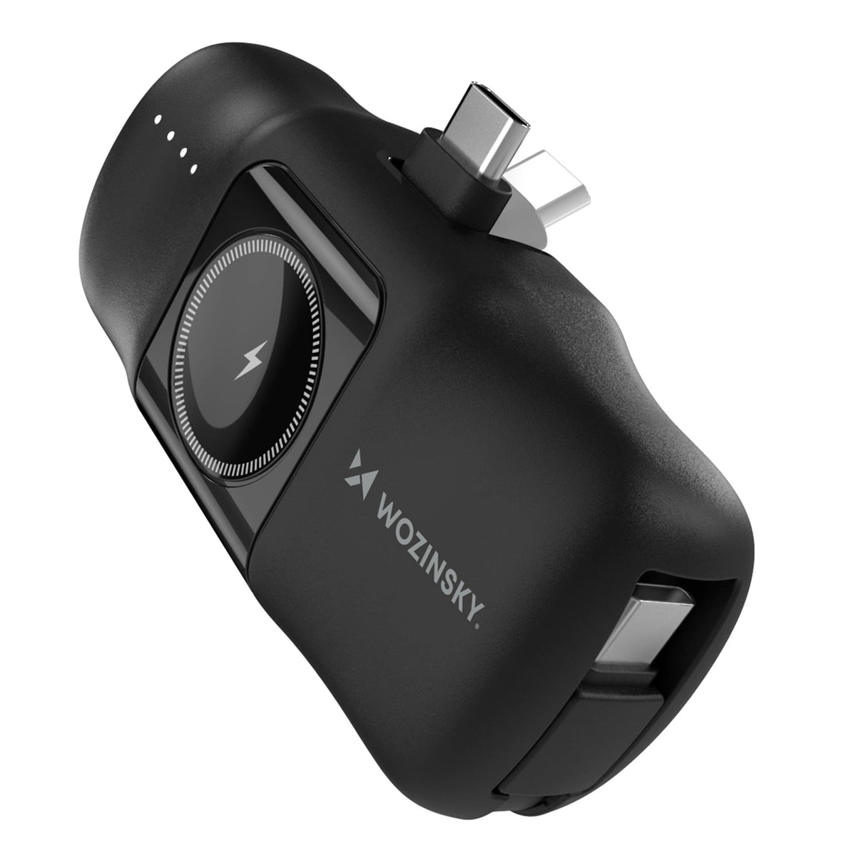 Wozinsky WF16-YCS 5000mAh 15W USB-C Mini Power Bank med indbygget USB-C-kabel og Apple Watch-oplader - sort