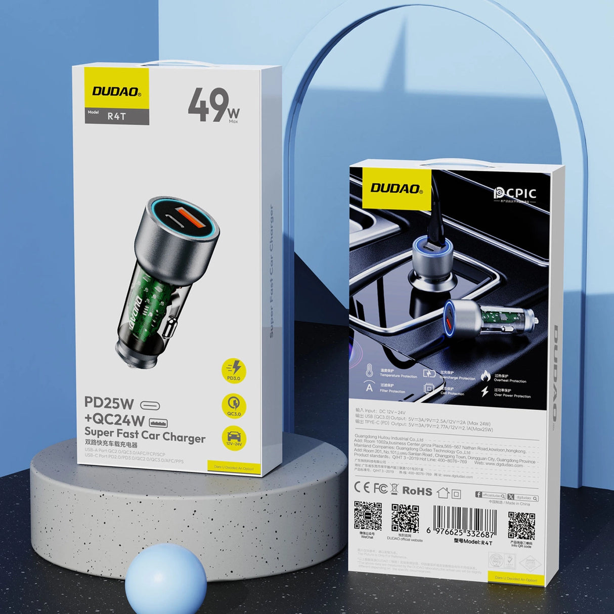 Dudao R4T 25W USB-A / USB-C Biloplader - Grå