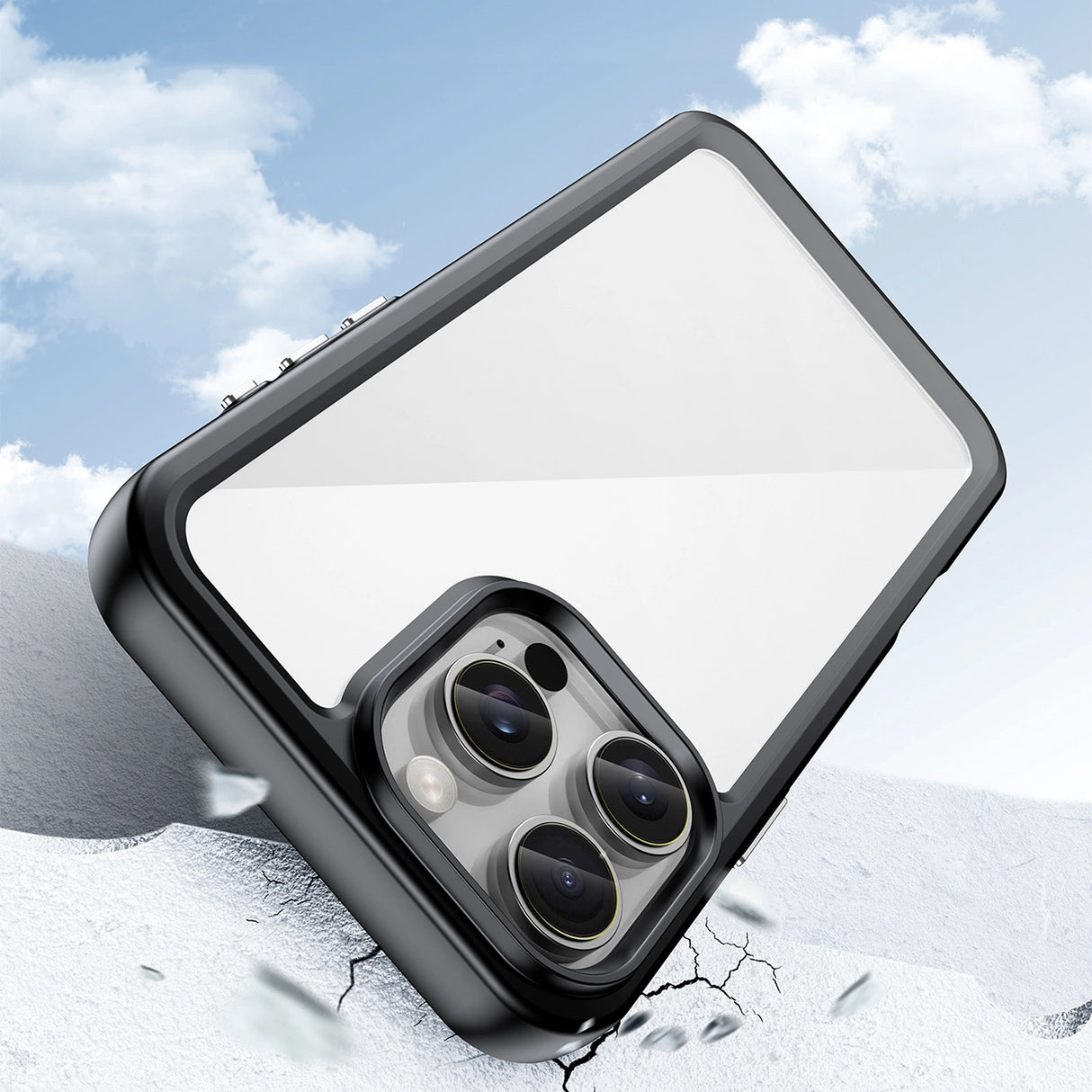 Udendørs rumkasse med gelramme til iPhone 16 Pro Max - sort
