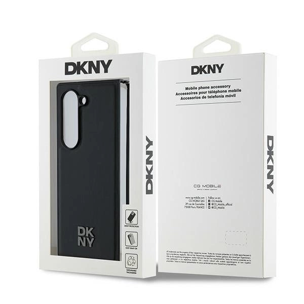 DKNY Magsafe Plain Leather Metal Stack Logo Case for Samsung Galaxy Z Fold 6 - Black