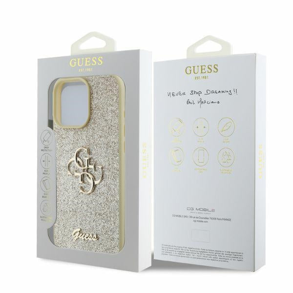 Guess Fixed Glitter Big 4G case til iPhone 16 Pro Max - guld