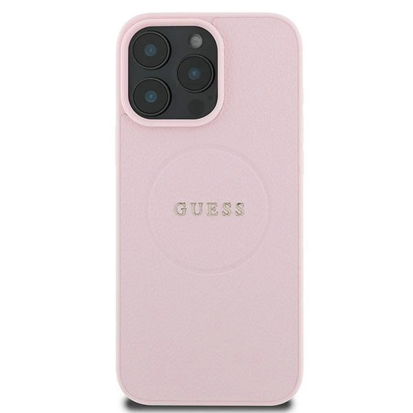 Guess MagSafe Grained Gold Ring iPhone 15 Pro Max Case - Pink