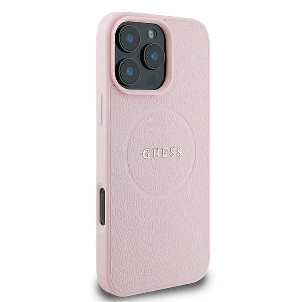 Guess MagSafe Grained Gold Ring iPhone 15 Pro Max Case - Pink