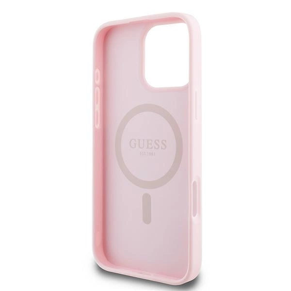 Guess MagSafe Grained Gold Ring iPhone 15 Pro Max Case - Pink