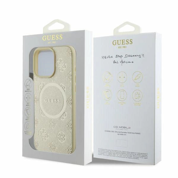 Guess Saffiano Peony Classic Logo MagSafe-hylster til iPhone 16 Pro - guld