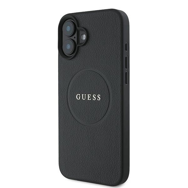 Guess Grained Gold Ring MagSafe case for iPhone 16 Plus - black