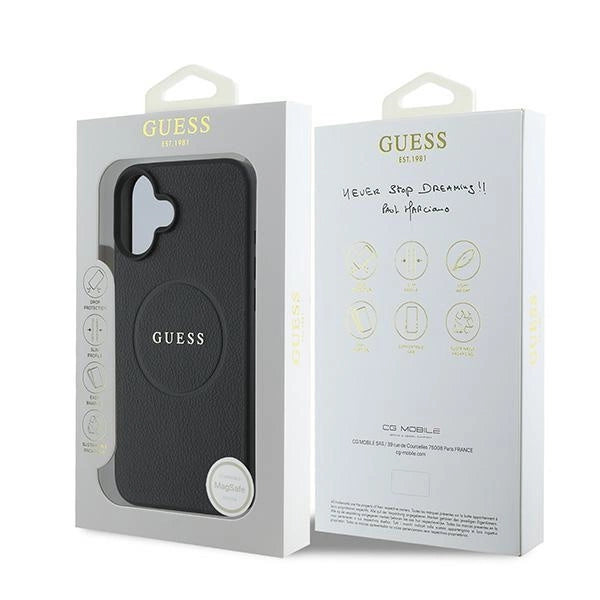 Guess Grained Gold Ring MagSafe case for iPhone 16 Plus - black