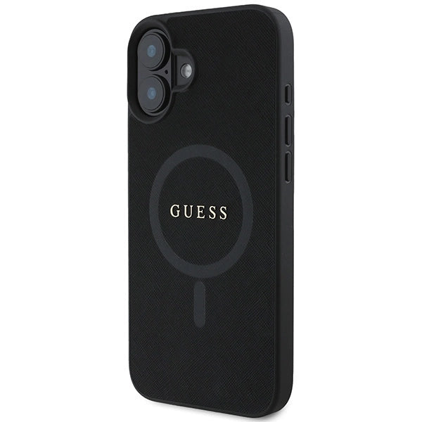 Guess Saffiano Classic Logo MagSafe iPhone 16 Plus Hylde - sort