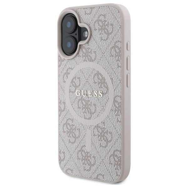 Guess 4G Ring Classic Logo MagSafe iPhone 16 Case - Pink