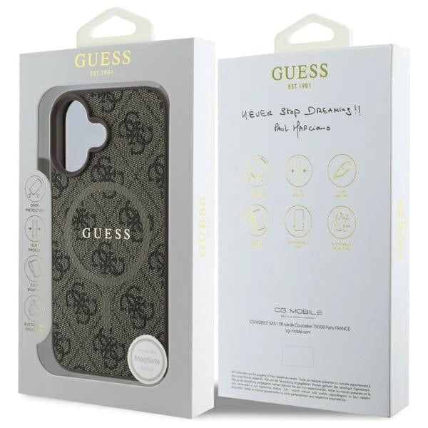Guess 4G Ring Classic Logo MagSafe iPhone 16 Case - Brown