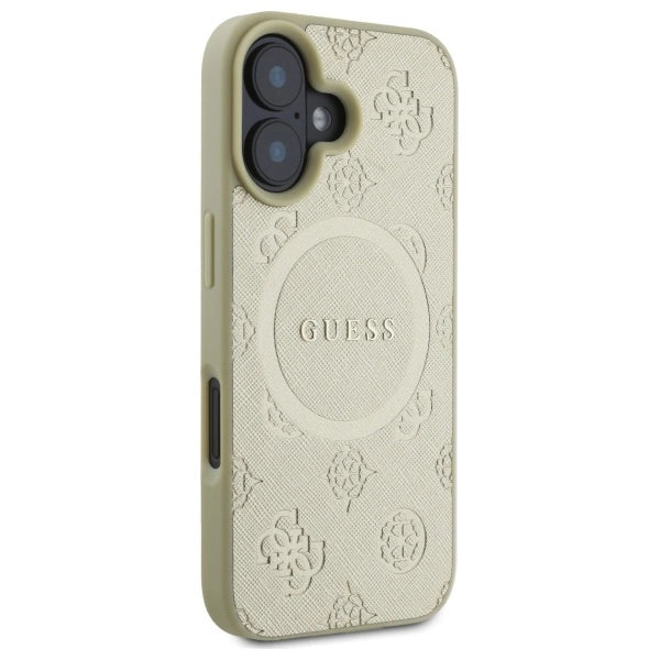 Guess Saffiano Peony Classic Logo MagSafe-fodral til iPhone 16 - guld