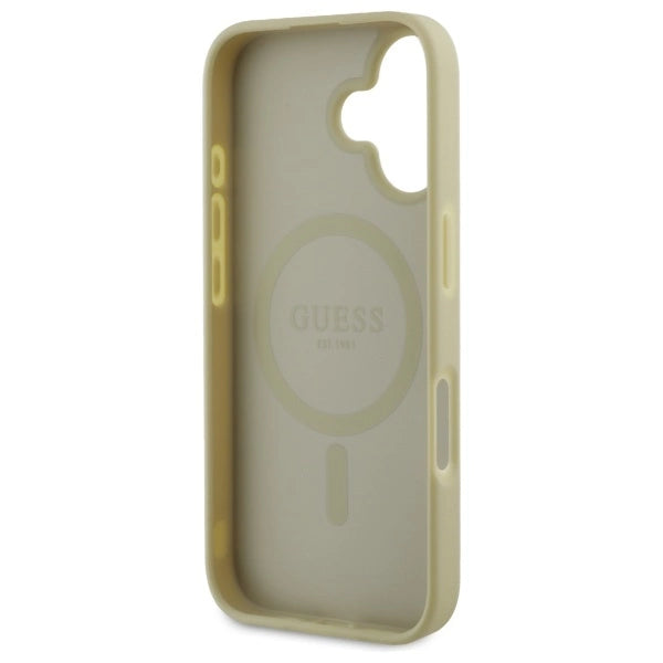Guess Saffiano Peony Classic Logo MagSafe-fodral til iPhone 16 - guld