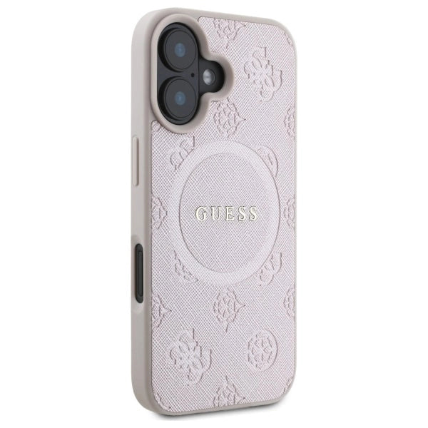 Guess Saffiano Peony Classic Logo MagSafe iPhone 16 Case - Pink