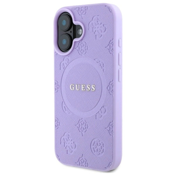 Guess Saffiano Peony Classic Logo MagSafe iPhone 16 Case - Purple