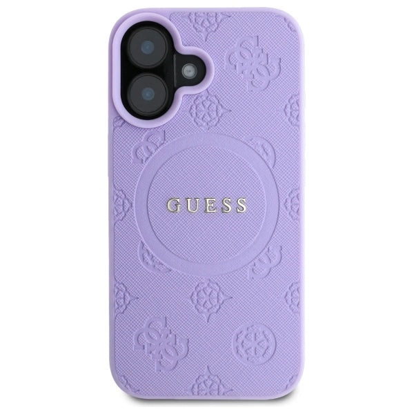 Guess Saffiano Peony Classic Logo MagSafe iPhone 16 Case - Purple