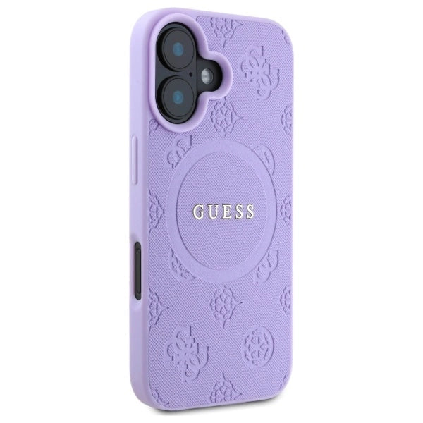 Guess Saffiano Peony Classic Logo MagSafe iPhone 16 Case - Purple