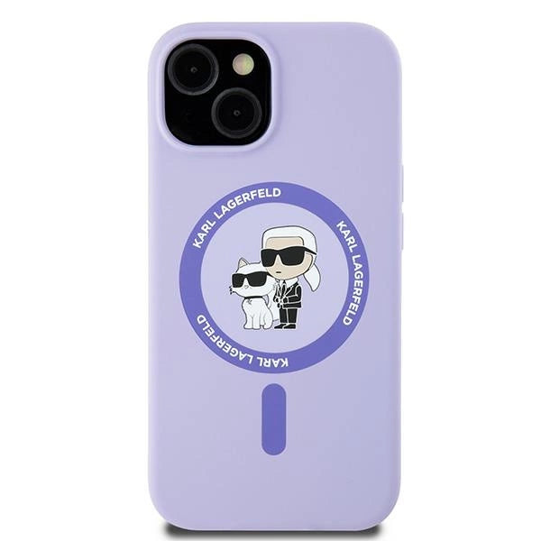 Karl Lagerfeld Silicone Karl&Choupette Heads Ring MagSafe iPhone 15 Case - Purple