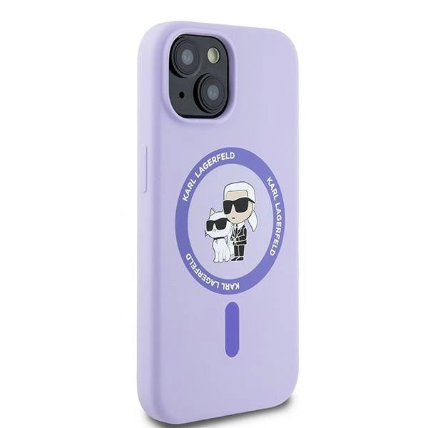 Karl Lagerfeld Silicone Karl&Choupette Heads Ring MagSafe iPhone 15 Case - Purple