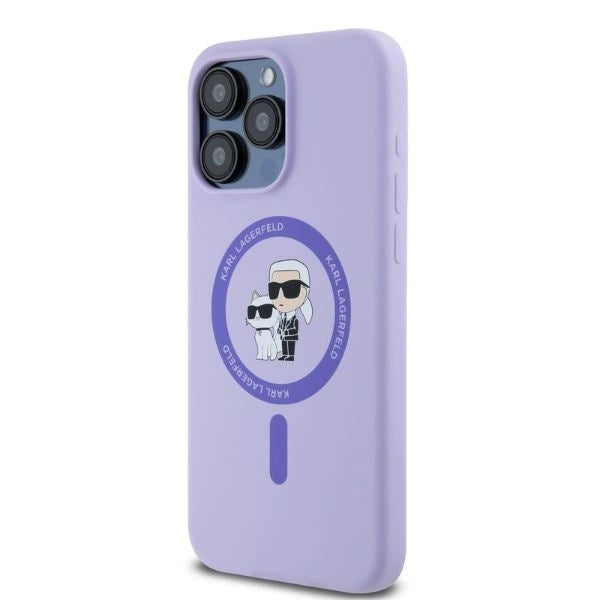 Karl Lagerfeld Silicone Karl&Choupette Heads Ring MagSafe Case for iPhone 15 Pro Max - Purple