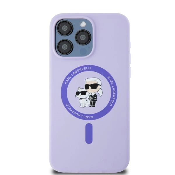 Karl Lagerfeld Silicone Karl&Choupette Heads Ring MagSafe Case for iPhone 15 Pro Max - Purple