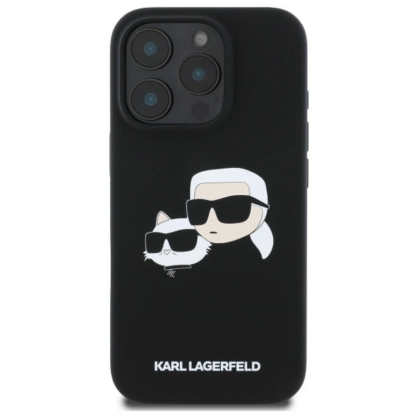 Karl Lagerfeld Silicone Case Heads Print MagSafe for iPhone 16 Pro - Black