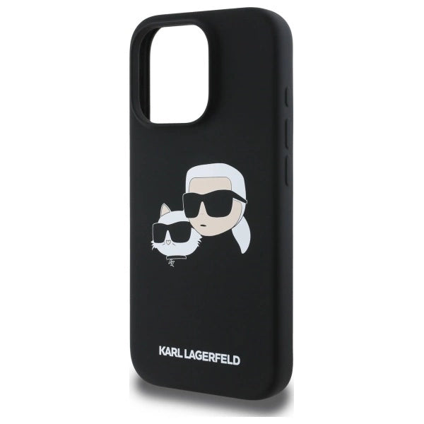 Karl Lagerfeld Silicone Case Heads Print MagSafe for iPhone 16 Pro - Black