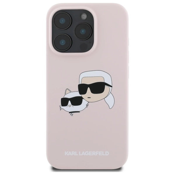 Karl Lagerfeld Silicone Nauble Heads Print MagSafe Case for iPhone 16 Pro - Pink