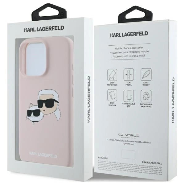 Karl Lagerfeld Silicone Nauble Heads Print MagSafe Case for iPhone 16 Pro - Pink