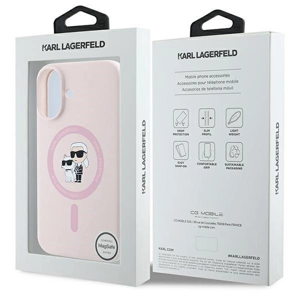 Karl Lagerfeld Silicone Karl&Choupette Heads Ring MagSafe Case for iPhone 16 Plus - Pink