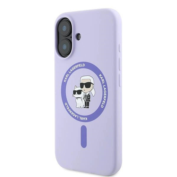 Karl Lagerfeld Silicone Karl&Choupette Heads Ring MagSafe Case for iPhone 16 Plus - Purple