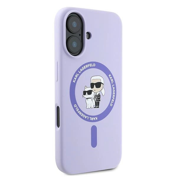 Karl Lagerfeld Silicone Karl&Choupette Heads Ring MagSafe Case for iPhone 16 Plus - Purple