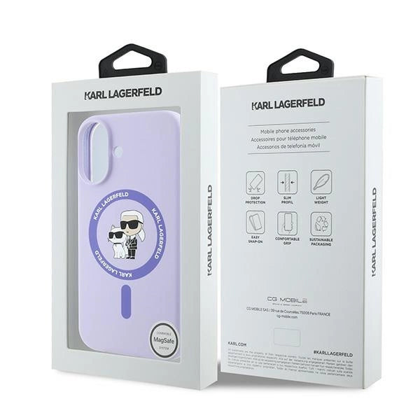Karl Lagerfeld Silicone Karl&Choupette Heads Ring MagSafe Case for iPhone 16 Plus - Purple