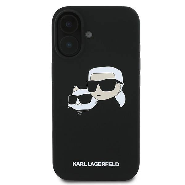 Karl Lagerfeld Silicone Case Nauble Heads Print MagSafe for iPhone 16 Plus - Black