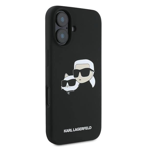 Karl Lagerfeld Silicone Case Nauble Heads Print MagSafe for iPhone 16 Plus - Black
