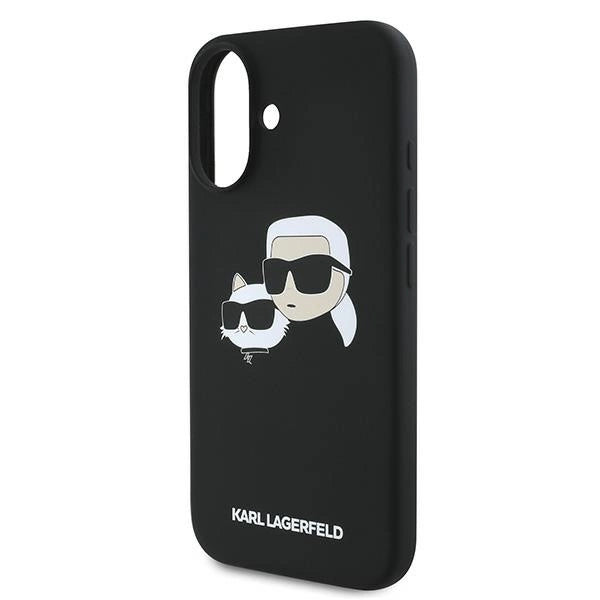 Karl Lagerfeld Silicone Case Nauble Heads Print MagSafe for iPhone 16 Plus - Black