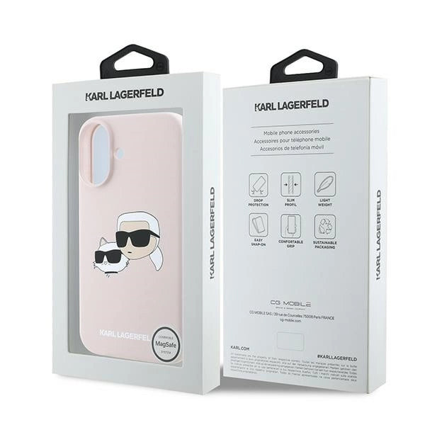 Karl Lagerfeld Silicone Nauble Heads Print MagSafe Case for iPhone 16 Plus - Pink