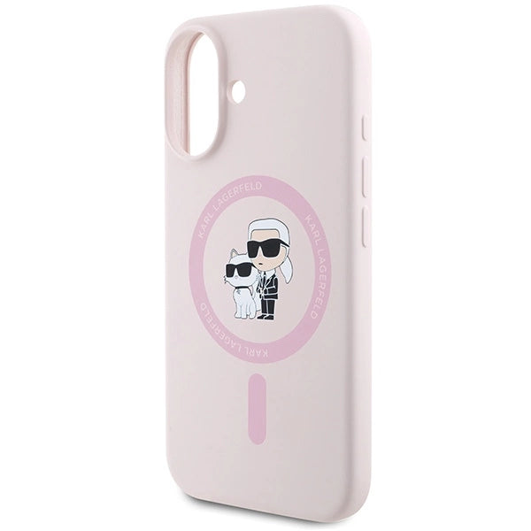 Karl Lagerfeld Silicone Karl&Choupette Heads Ring MagSafe iPhone 16 Case - Pink