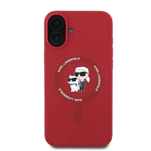 Karl Lagerfeld Silicone Karl&Choupette Heads Ring MagSafe iPhone 16 Case - Red