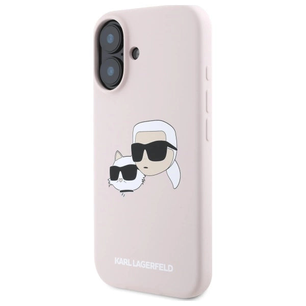 Karl Lagerfeld Silicone Nauble Heads Print MagSafe Case for iPhone 16 - Pink