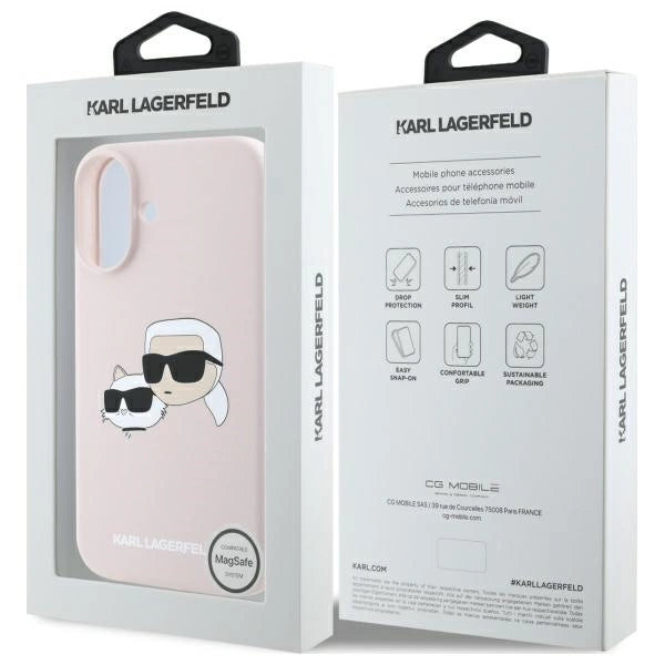 Karl Lagerfeld Silicone Nauble Heads Print MagSafe Case for iPhone 16 - Pink