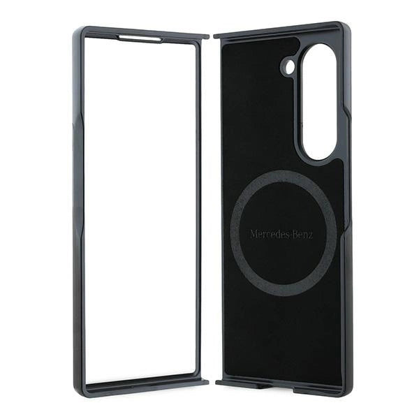 Mercedes Leather Wood Imitation MagSafe Case for Samsung Galaxy Z Fold 6 - Black