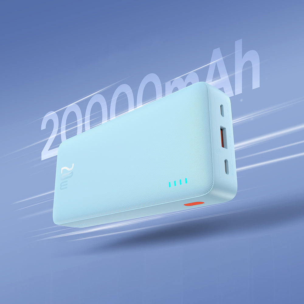 Baseus Airpow 20W 20000mAh Power Bank med hvid Baseus Simple Series USB-A - USB-C 50cm Kabel - Blå