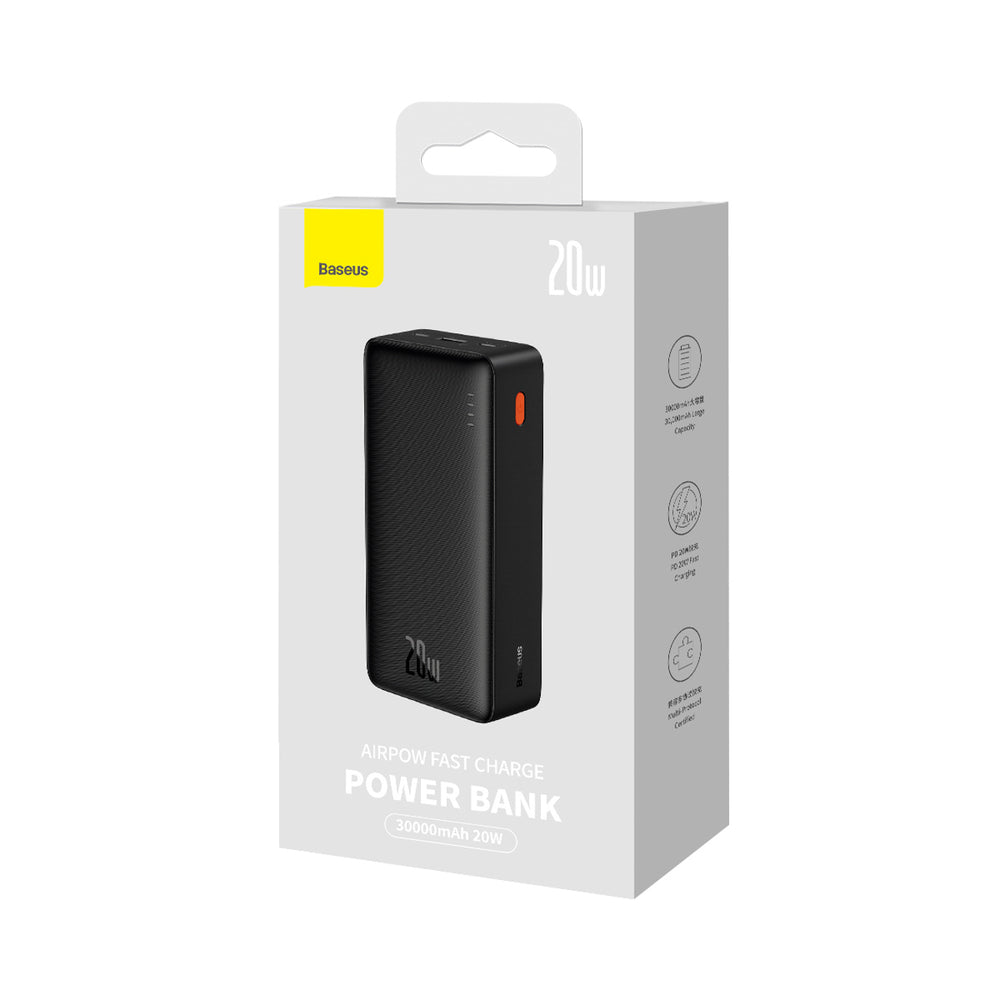Baseus Airpow Fast Charge 20W 30000mAh Power Bank with USB-C - USB-C 30cm Cable - Black