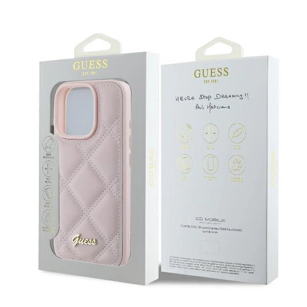 Guess Quilted Metal Logo iPhone 16 Pro Case - Pink