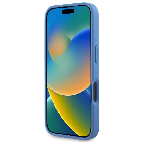 Guess Hardcase Læder 4G Triangle Strass MagSafe Case til iPhone 16 - Blå