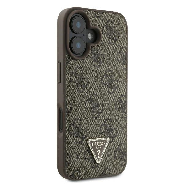 Guess læder 4G Triangle Strass MagSafe iPhone 16 Case - Brown