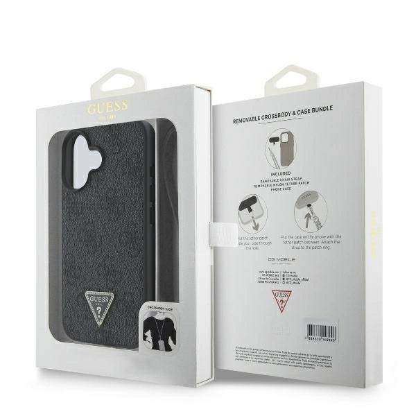 Guess læder metal logo Strass Crossbody Case til iPhone 16 - sort
